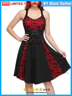 Gothic Corset Lace Mini Sundress Cross Back Skull Party Dress
